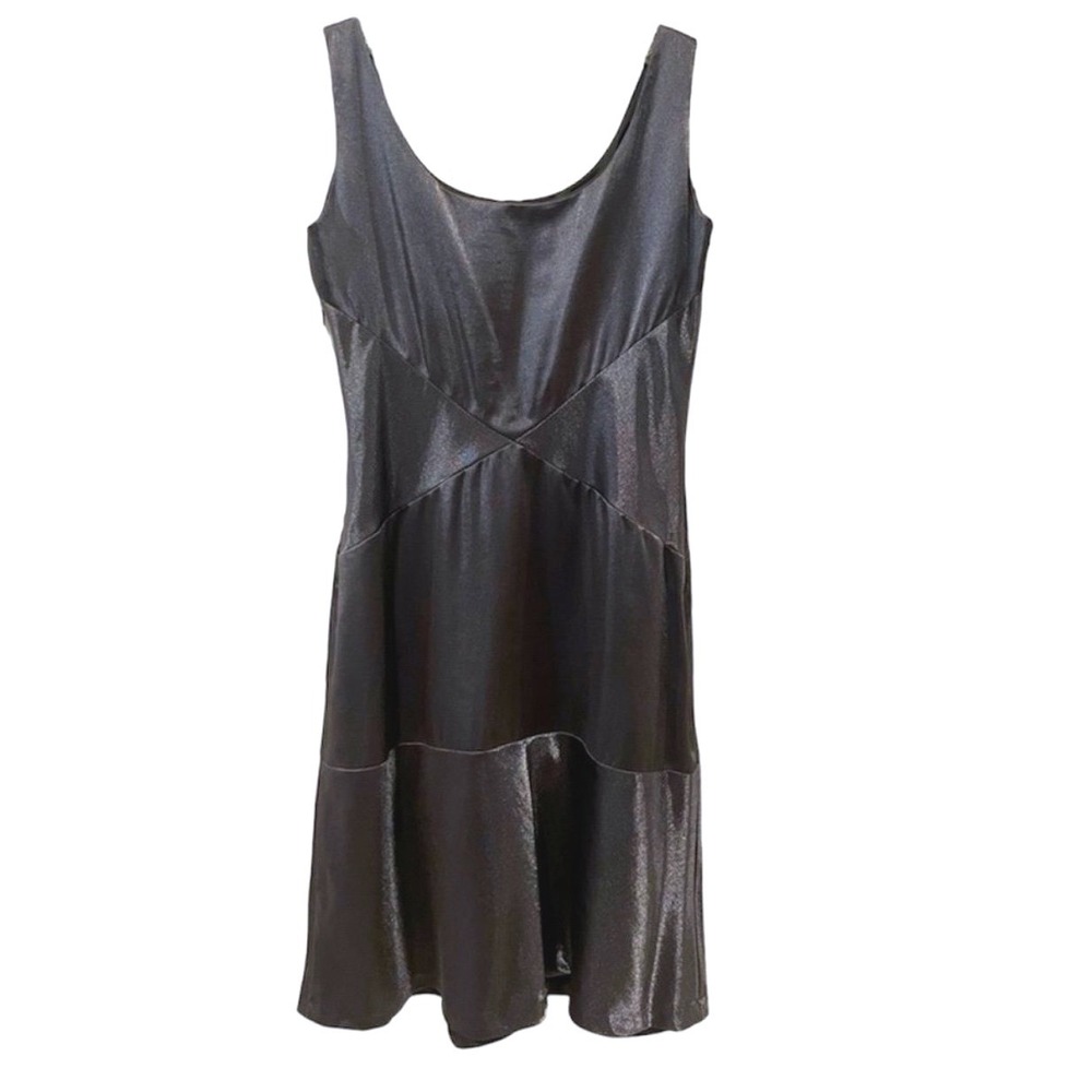 Vivienne Tam Metallic Charcoal Black Sleeveless Shift Dress Size 3 RN 62097 VTG
